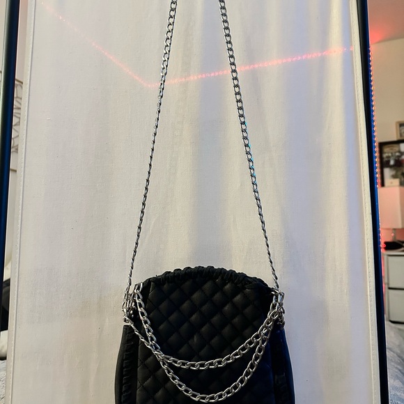 Steve Madden Black Quilted Handbag/Crossbody with Chain Straps - Picture 3 of 4